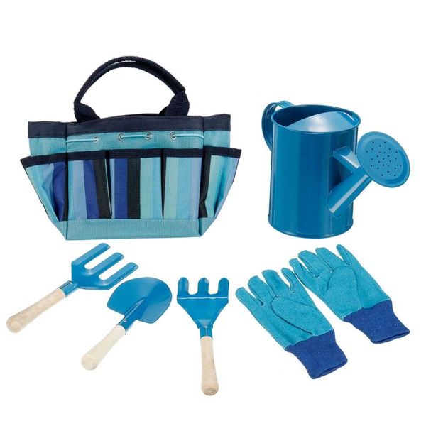 

6pc kids garden tools set outdoor toys children sturdy tote metal tools wooden handle beach sandbox toy early learning guide