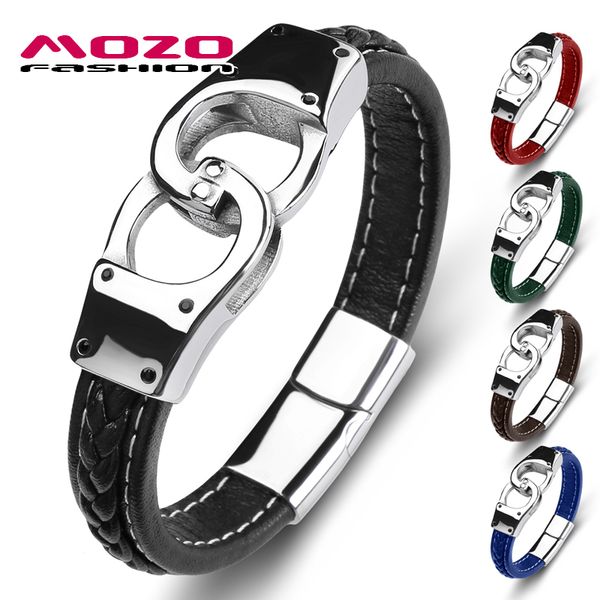 

trendy men's bangles genuine leather stainless steel charm bracelet women's fashion jewelry black, Golden;silver