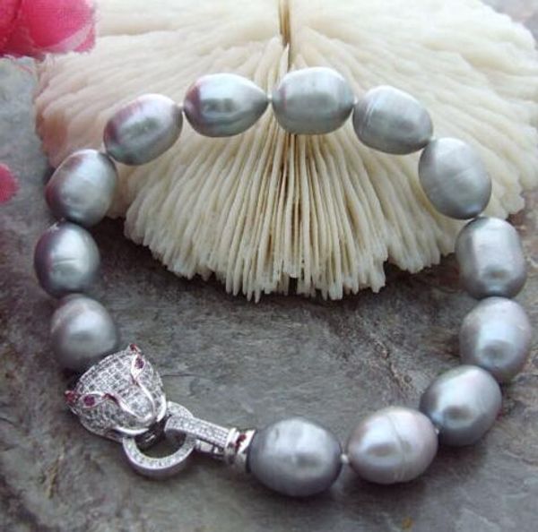 

natura 10-11mm mar del sur gris pulsera de perlas barrocas 7,5-8 pulgadas, Black