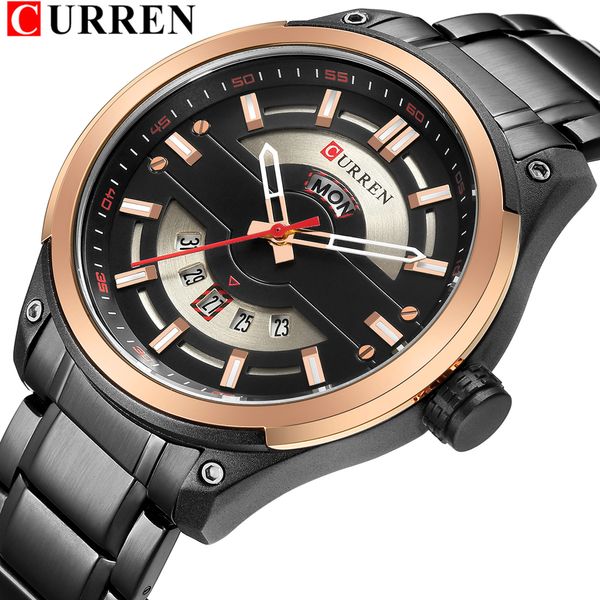 

luxury brand curren watches mens stainless steel wrist watch fashion date and week business male clock relogio masculino, Slivery;brown