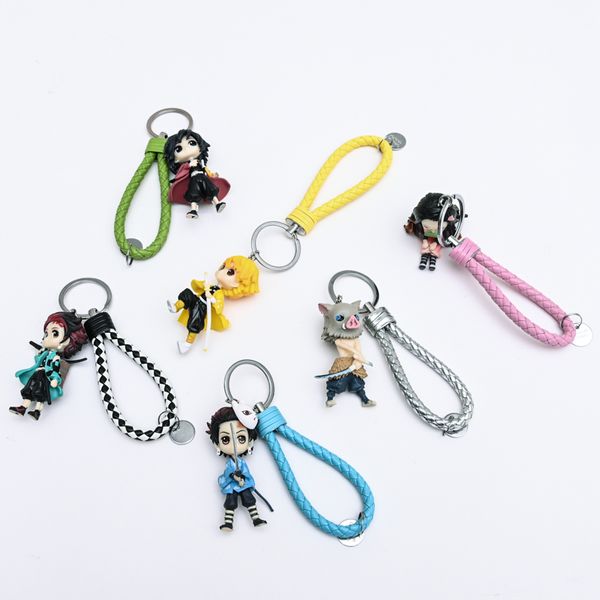 

6pcs/set anime demon slayer llaveros kimetsu no yaiba key chains double sided keychain cosplay acrylic car pendant kids keyring, Silver