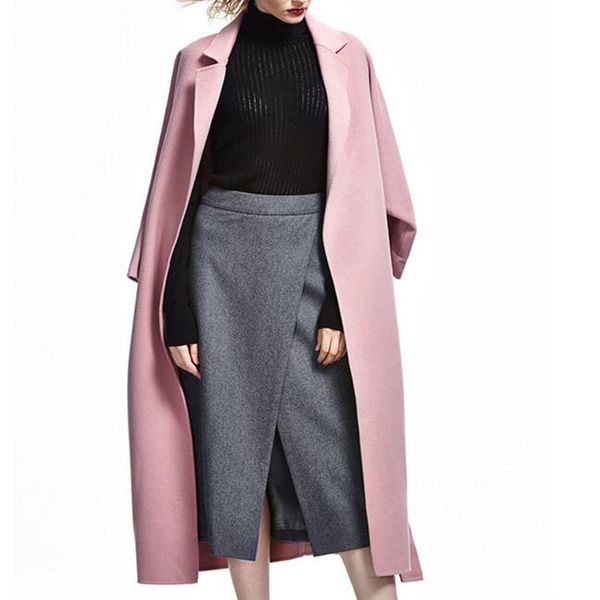 

winter woman coats double-faced cashmere coat 2019 autumn and winter long section was thin solid color woolen coat female jacket, Black