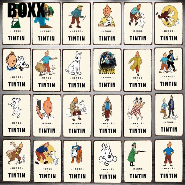 

tintin cartoon movie tin sign metal plate shabby chic iron painting kids room wall bar home art craft decor