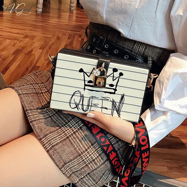 

party bags fashion queen letter box shape casual female handbag purse ladies crossbody messenger bags for women 2020 sac flap