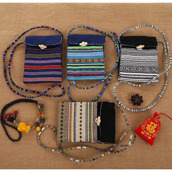 

new ladies canvas crossbody bag ethnic mobile phone bag linen shoulder