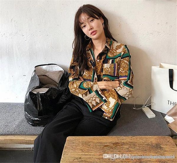 

весна женской цифровой printed блуза вскользь женщины нагрудных шей tshirts модельер шифоновый с помощью кнопки одежды, White