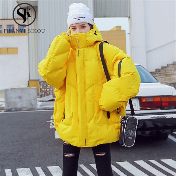 

winter jacket women hooded coat 2019 thick warm parkas fashion loose overcoat womens streetwear cotton padded coat high quality, Black