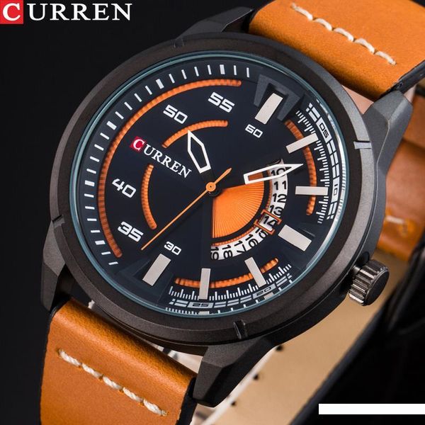 

curren fashion creative watches male casual quartz clock display date leather strap men wristwatch montre homme reloj hombre, Slivery;brown