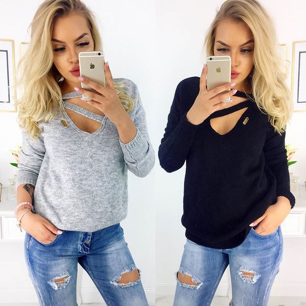 

autumn winter knitted sweaters women 2018 loose sweater women pullovers jumper v-neck long sleeves female sweaters femme, White;black