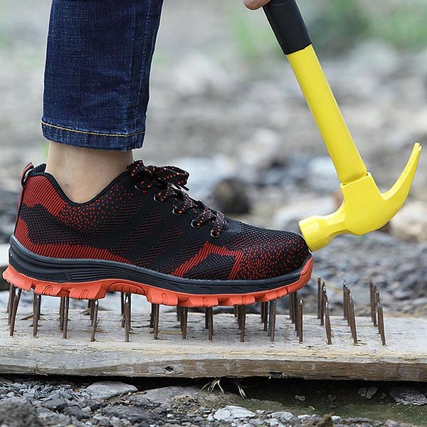 

outdoor anti-slip steel puncture proof safety boots men shoes steel toe cap work safety shoes breathable lace-up men, Black