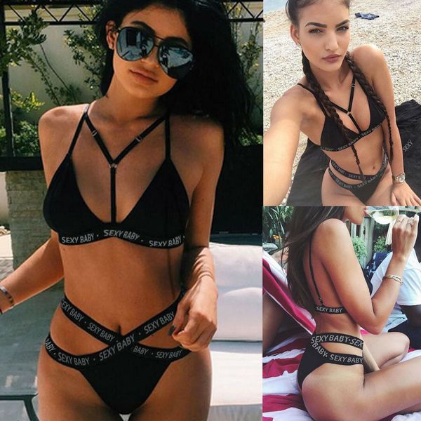

swimwear women designer bikini 2019 letter padded push up bra bikini swimsuit letter print swimwear beach bathing suit monokini biquini, White;black