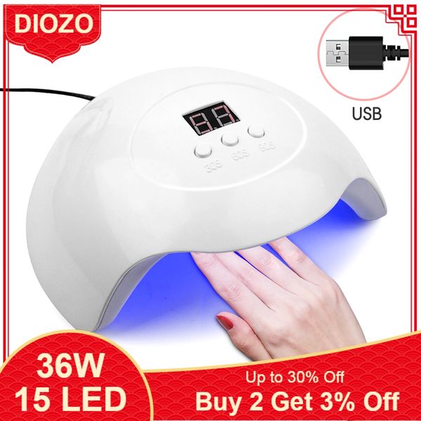 

diozo 36w uv lamp 15 pcs leds lamp for nails with portable digital display nail dryer touch button nail art tools