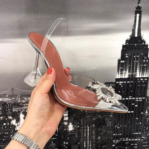 

2019 designer transparent crystal high-heeled shoes leather women pump women high heels, pointed toe golden triangle with wedding shoes11cm, Black