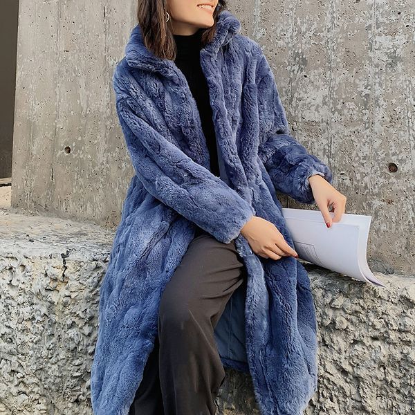 

2019 new winter rex fur coat women's long fur coat casual, Black