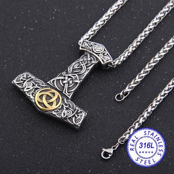 

dropshipping stainless steel viking thor's hammer mjolnir necklace odin norse necklace men gift, Silver