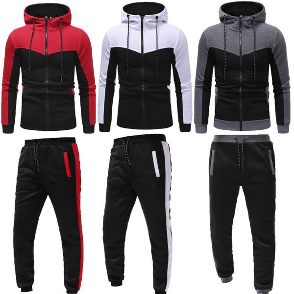 

men tracksuit set hoodies sweatshirt slim fit pants jogger sportswear suit, Gray