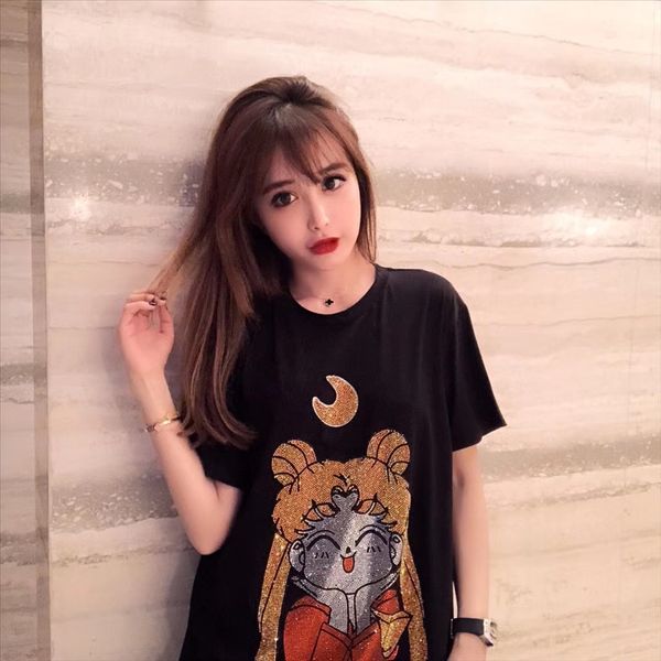 

красивая девушка солдат футболка женская белая 2020 мультфильм горячий алмаз верхняя свободная футболка верхнего среднего и длинный короткий, White