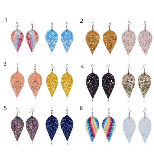 

leather earring water drop leaves shining rectangle glitter sequins rainbow dangle drop earring trendy bohemian leaf earrings jewelry, Golden