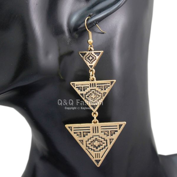 

jewelry orecchini gold ethnic aztec egypt chandelier triangle maze pyramids mexico gypsy long dangle costume earrings oorbellen, Golden
