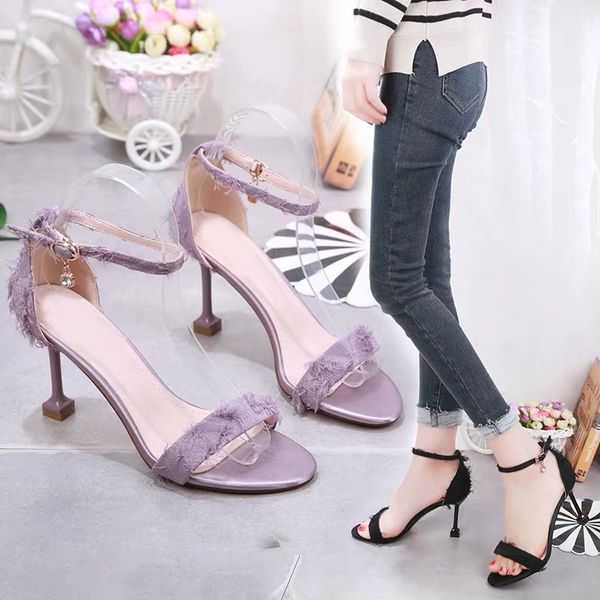 

shoe children 2019 new word buckle with thin heels sandals women black high heels a hundred nets red open-toed shoes