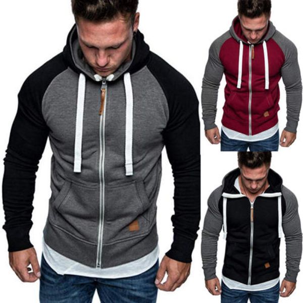

Winter Autumn Men Casual Hoodie Warm Fleece Sweatshirt Patchwork Zipper Hooded Coat Sweatershirt Pullover Top Plus Size M-3XL