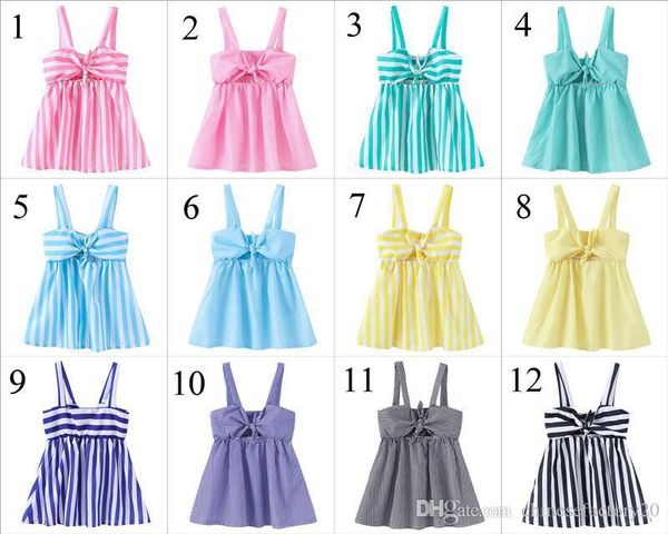 

dhl baby girl dresses bow stripe dress kids designer clothes girls suspender dress 2019 summer beach dresses 12 colors, Red;yellow