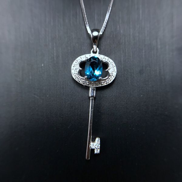 

uloveido natural blue z pendant key necklace for women, 925 sterling silver, platinum plated, 5*7mm gemstone jewelry fn164