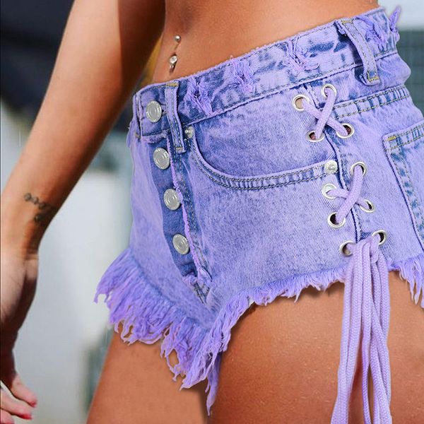 

women jeans highwaisted mini jeans shorts women both side tie mini short denim shorts jeans, Blue
