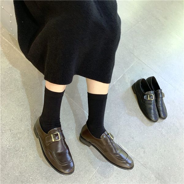 

low heels shoes woman 2019 british style shallow mouth casual female sneakers dress flats women slip-on square toe autumn new, Black