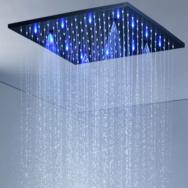 

bathroom black rainfall showerhead 304 stainless steel 16"/20" led light color changing overhead faucets spa mist rain bath system