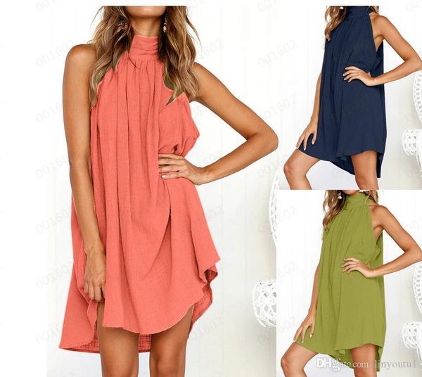 2019 Summer Linen Vest Sundress Draped Elegant Girl Casual Spring Pleated Dress Solid Color Sleeveless Round Neck Party Night Sundress Outfits Sundresses Women From Xushuying 10 33 Dhgate Com
