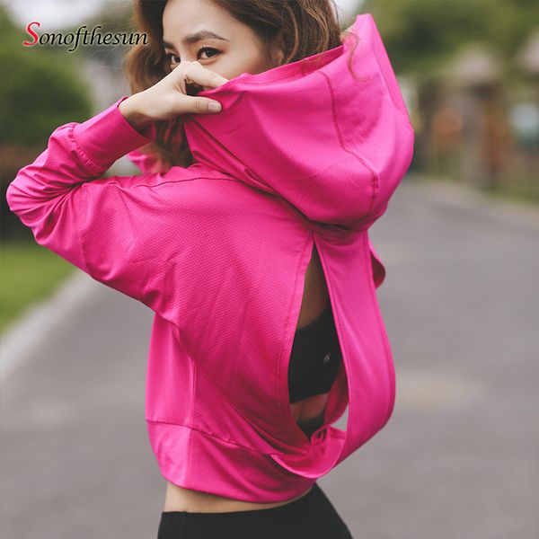 

fitness breathable sportswear women hooded running t-shirt sport suit yoga quick-dry running shirt gym clothes sport shirt, Black;red