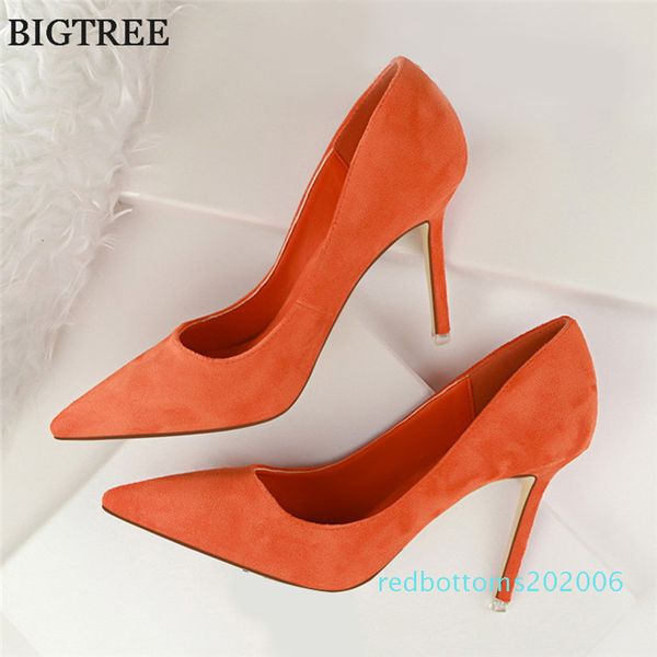 

2020 new high heels women fashion pointed toe office shoes women's solid flock shallow high heels shoes for women 9 colors r06, Black