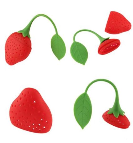 Adorável Fruit forma de morango silicone chá Especiarias Ervas Folha Infuser Filtro para afrouxar o Tea Leaf Em bule, teacup