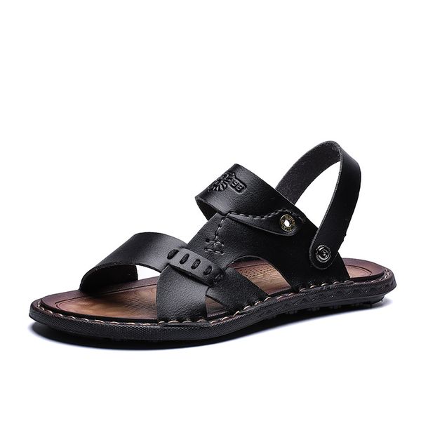 

2019 men summer casual outdoor soft leather sandals comfortable beach sandals new fashion cool slippers plus size 38-47, Black