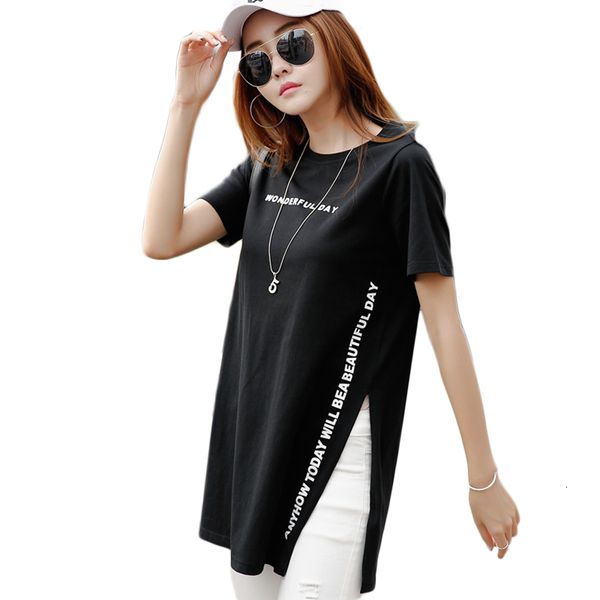 

женская дизайнерская топы tee shirt femme ньиве stijl lange футболка vrouwen side split vrouwen zomer 2019 краткое zwart t harajuku вверх, White