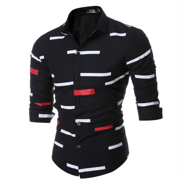 

new mens summer shirts casual style long sleeved shirt striped plaid printing male slim shirt for men, White;black