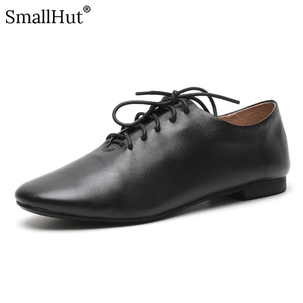 

loafers genuine cow leather women spring lace up shoes g032 new arrived beige black fashion woman round toe ladies flat shoes