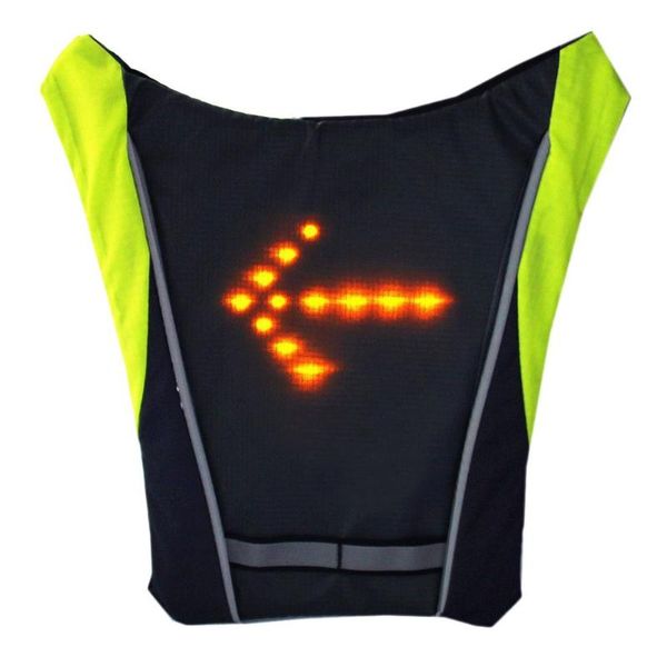 

led wireless cycling vest safety turn signal light vest bike bag reflective for bicycle riding night warning guid light, Black
