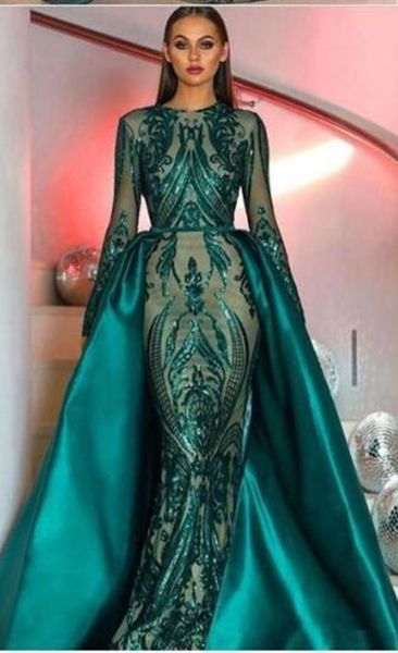 

elegant long sleeves sequins pattern mermaid formal evening dress floor length women muslim prom gown custom made, Black;red