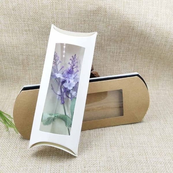 

50 pcs new black/kraft/white paper pillow window box package custom cost extra for favors/gifts/products package box other event party sup