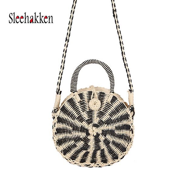 

straw natural bamboo rattan small round shoulder bag korean crossbody bags women's tote purse shoulder messenger bag loulou