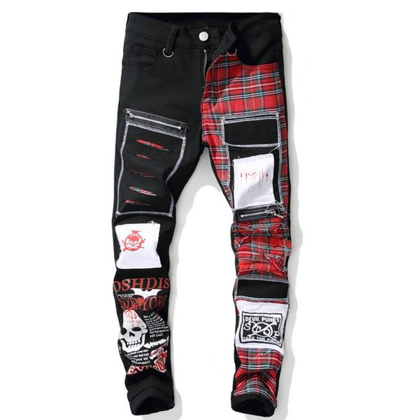 

29-38 2018 men's gd hair stylist street non mainstream punk straight mosaic color 3d letter printing jeans plus size costumes, Blue