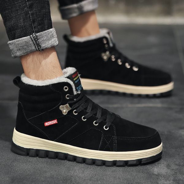 

new men boots winter with plush warm snow boots casual men winter work shoes footwear fashion ankle 39-48, Black