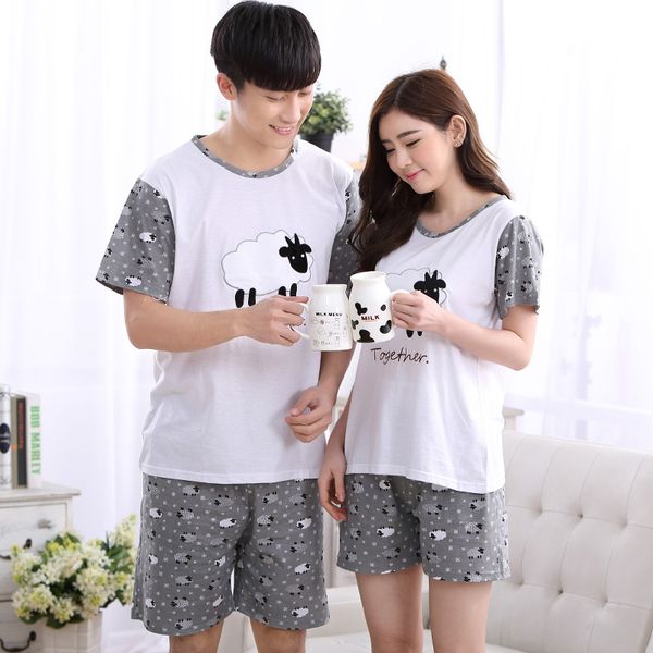 

лето хлопок pajama наборы пары пижамы женщины пижама pijama hombre овцы распечатать мужчина для пижама мужские пижамы главная подходит, Black;brown