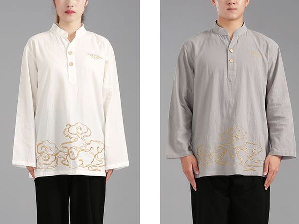 

унисекс летняя высококачественная cottonlinen вышивка тай-чи форма zen миряне костюмы футболки крыло chun боевых искусств рубашки, Black;blue