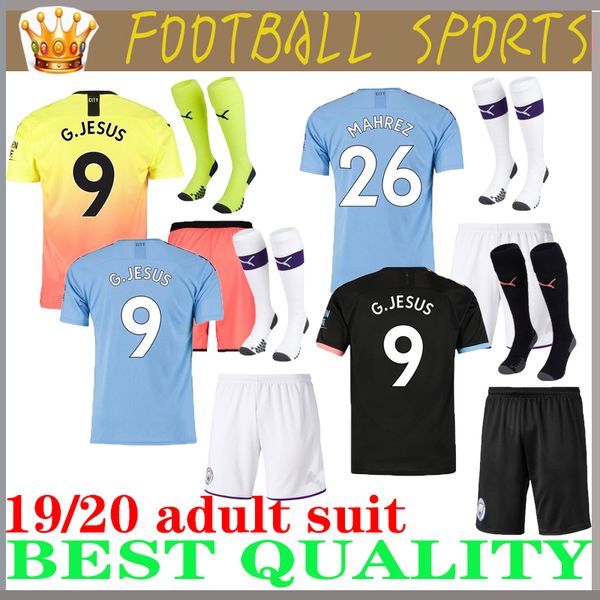 

suit 19 20 manchester jesus de bruyne kun aguero city soccer jersey 2019 2020 men sane mahrez football jerseys shirt, Black