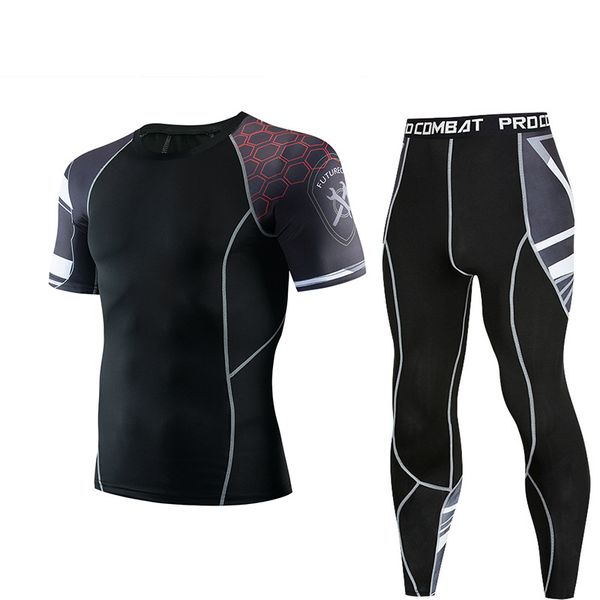 

xxxl stretch men's underwear suit new quick drying gym tights sweat absorbing round neck short sleeve running suit 2020, Gray