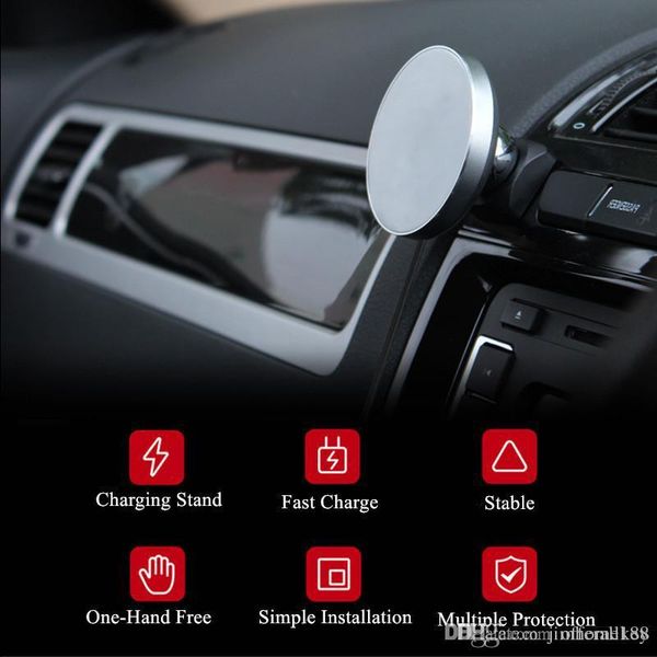 

mini size wireless car charger stand/mount fast charge qi wireless charging magnet+3m glue drop ship high efficiency car charger