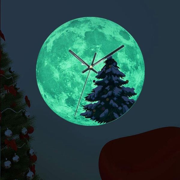 

new luminous moon wall clock christmas clock mute wall creative home living room decoration